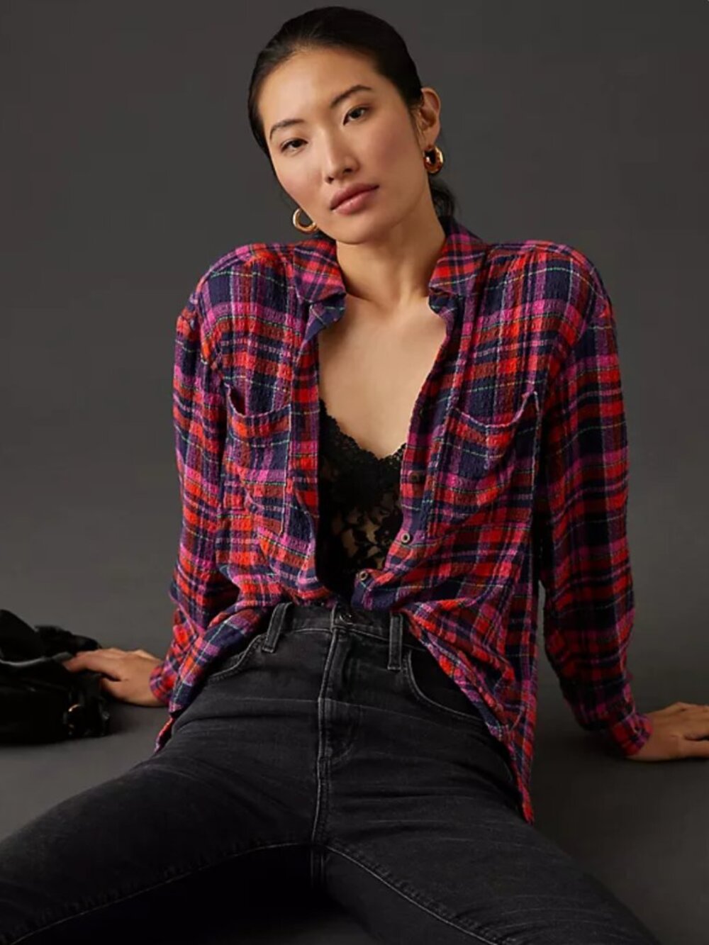 Anthropologie relaxed fit button-down super soft summer light weight plaid shirt